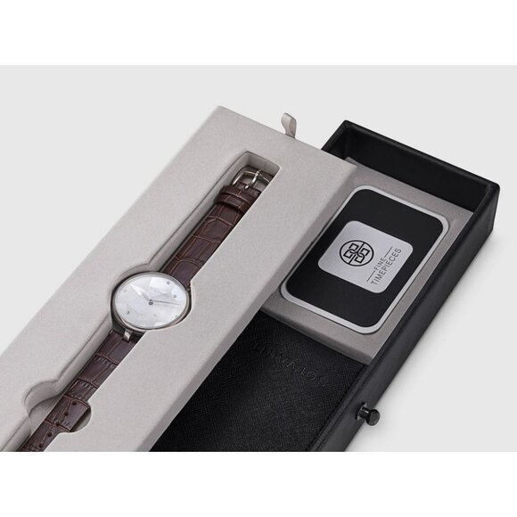 Bolvaint Paris Luxury Women's‎ Watch Silver Face Brown Leather Strap Geometric - Picture 9 of 9